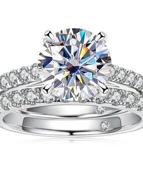 #Certified 4.14ct. t.w. Moissanite Diamond Wedding Ring Set  NEW